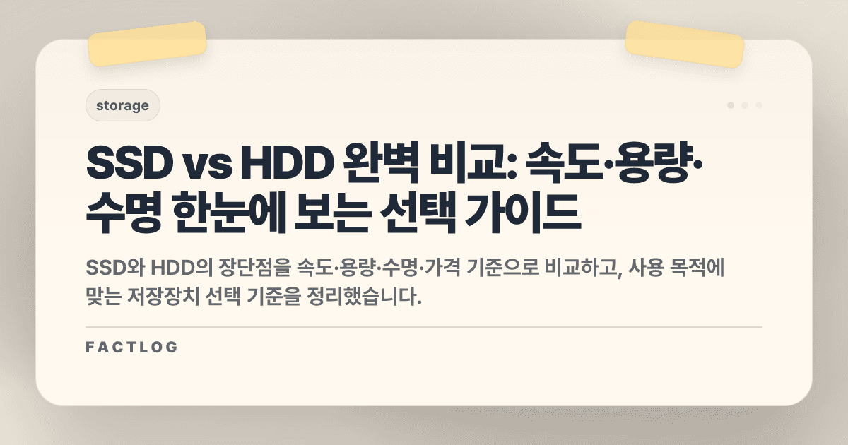 SSD vs HDD: 속도·용량·수명 비교, 내 PC에 맞는 저장장치 선택 가이드